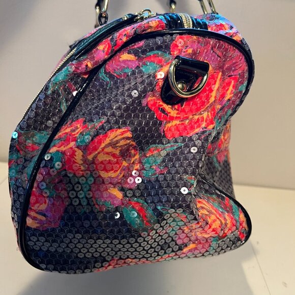 Like New Betsey Johnson Black Floral Sequin Satchel/Crossbody Bag - Picture 7 of 14